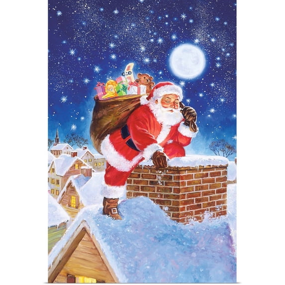 Great BIG Canvas | "Santa On Rooftop" Art Print - 16x24