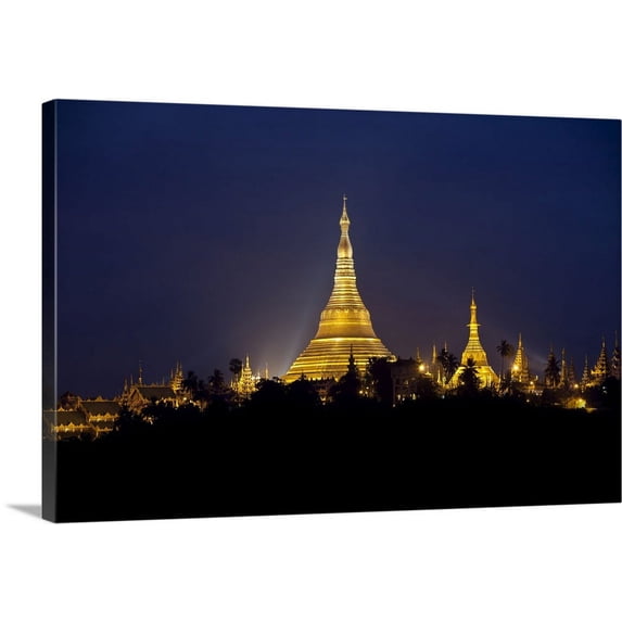 Great BIG Canvas | "Shwedagon Pagoda at night, Yangon, Burma" Canvas Wall Art - 24x16