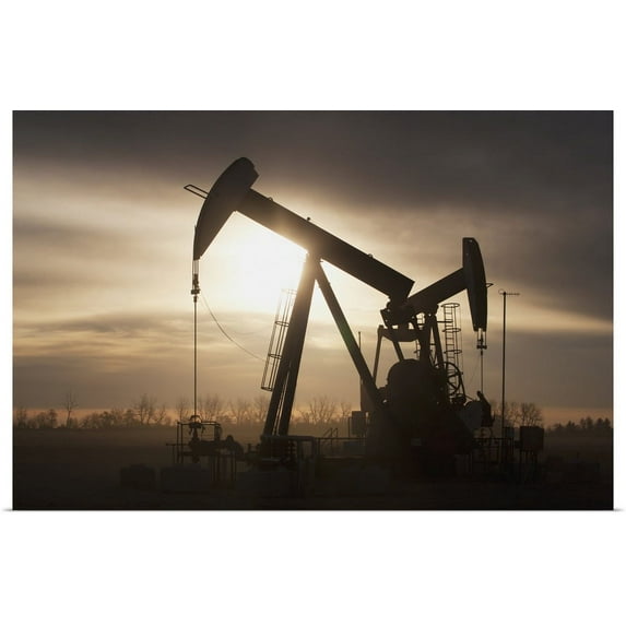 Great BIG Canvas | "Silhouette Of Two Pump Jacks At Sunrise With Clouds; Alberta, Canada" Art Print - 36x24