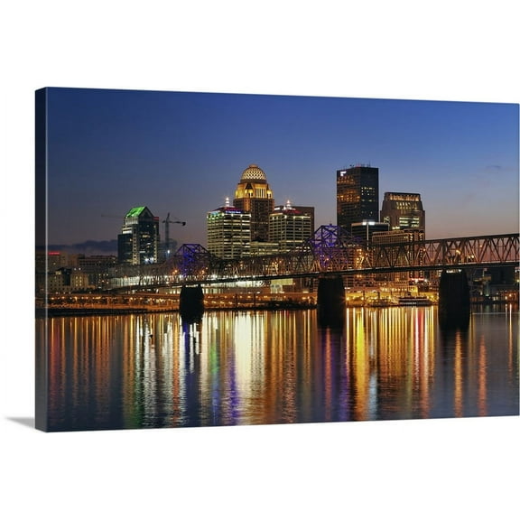 Great BIG Canvas | "Skyline, Louisville, Kentucky at dusk" Canvas Wall Art - 36x24