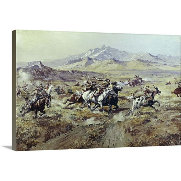 Great BIG Canvas | "Stagecoach Attack" Canvas Wall Art - 36x24