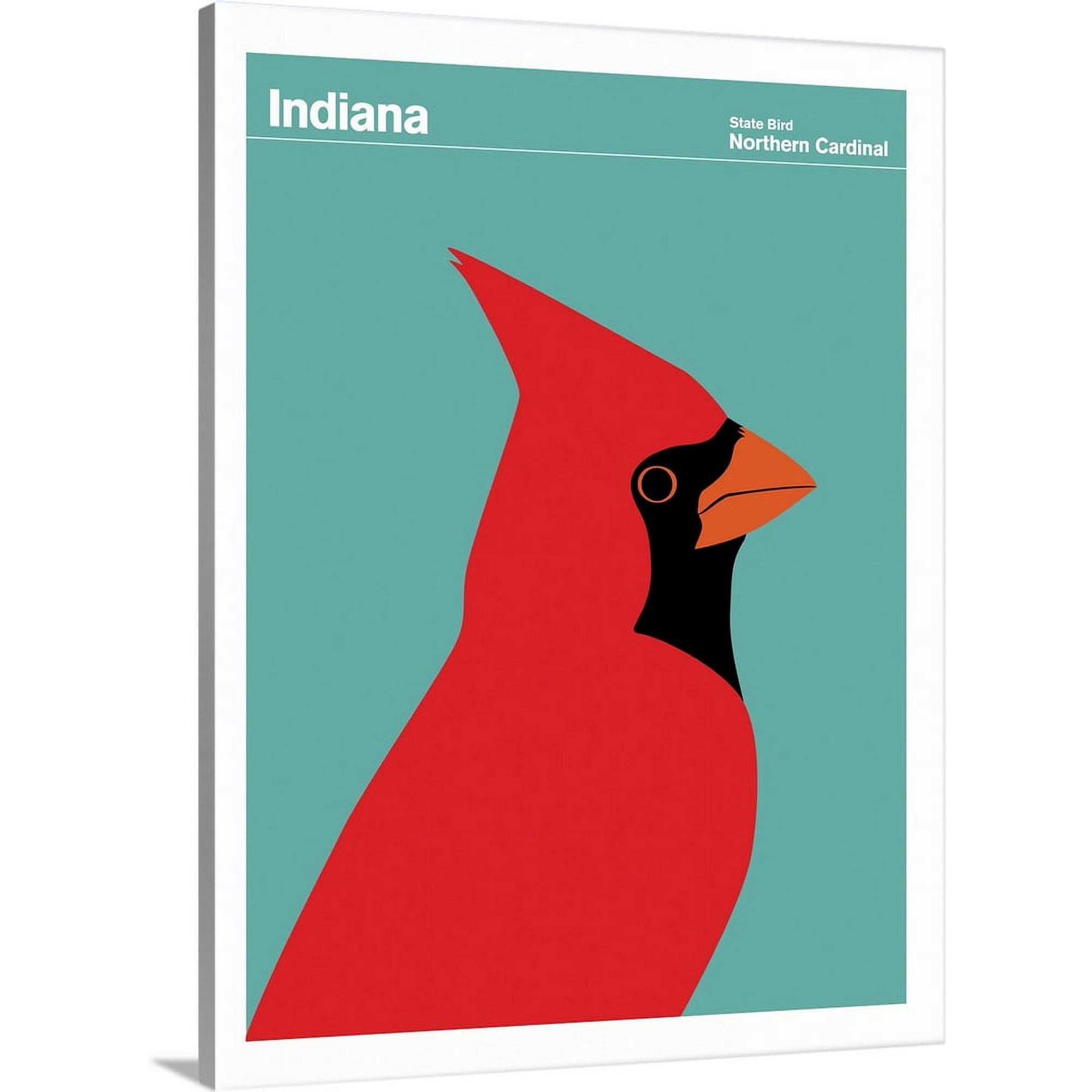Great BIG Canvas | State Posters - Indiana State Bird: Northern Cardinal  Canvas Wall Art - 18x24