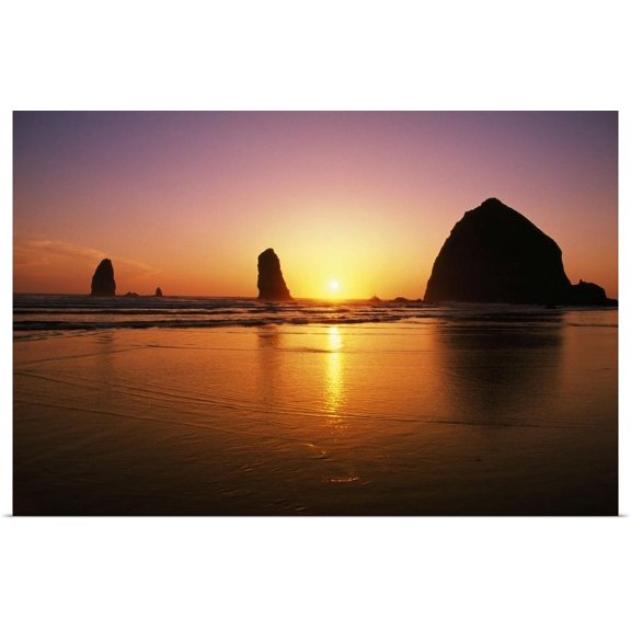 Great BIG Canvas | "Sunset At Cannon Beach, Oregon Coast, Oregon, USA" Art Print - 24x16