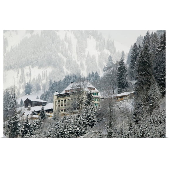 Great BIG Canvas | "Switzerland, Bern, Saanen (Area Around Gstaad): Mountain Lodge" Art Print - 24x16