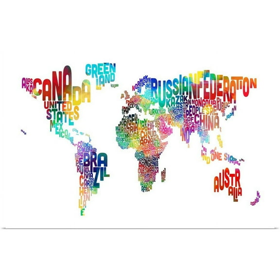 Great BIG Canvas | "Text Map of the World" Art Print - 48x32