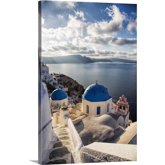Great BIG Canvas | "The blue churches of Oia Santorini, Greece" Canvas Wall Art - 32x48