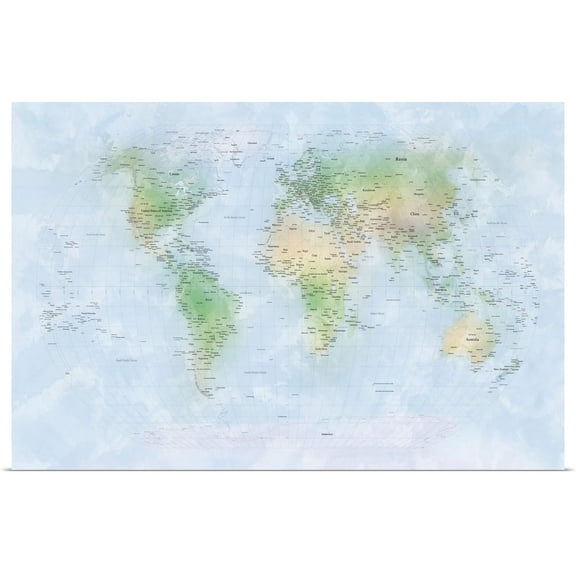 Great BIG Canvas | "Traditional world map with city names" Art Print - 24x16