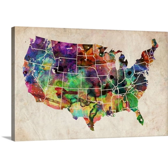 Great BIG Canvas | "USA Watercolor Map" Canvas Wall Art - 36x24