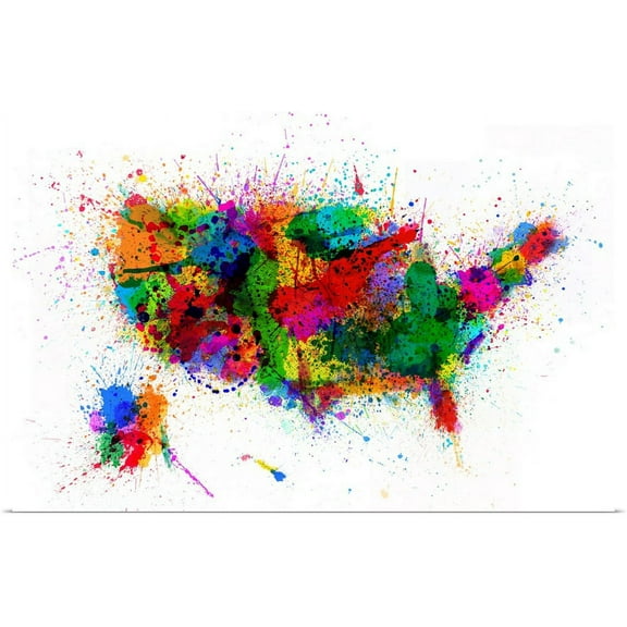 Great BIG Canvas | "United States Paint Splashes Map" Art Print - 36x24