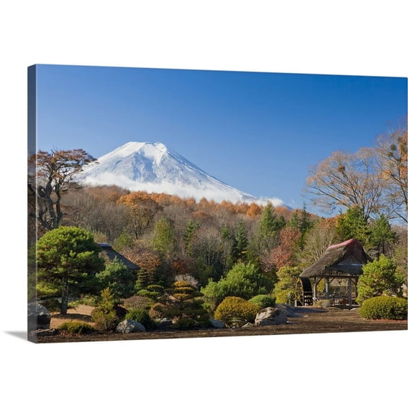 Great BIG Canvas | "View Of Mount Fuji From A Japanese Garden; Yamanashi, Japan" Canvas Wall Art - 36x24