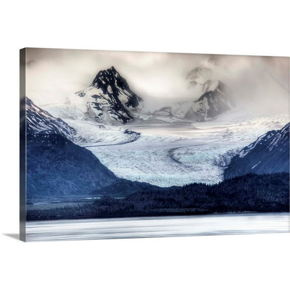 Great BIG Canvas | "View of Grewingk Glacier flowing into Kachemak Bay, near Homer, Kenai Peninsula, Alaska" Canvas Wall Art - 24x16