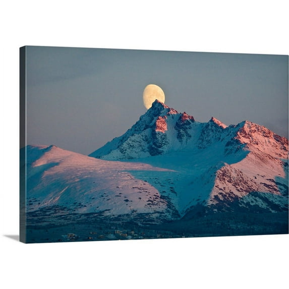 Great BIG Canvas | "View of moon rising behind OMalley Peak Chugach Mountains" Canvas Wall Art - 24x16