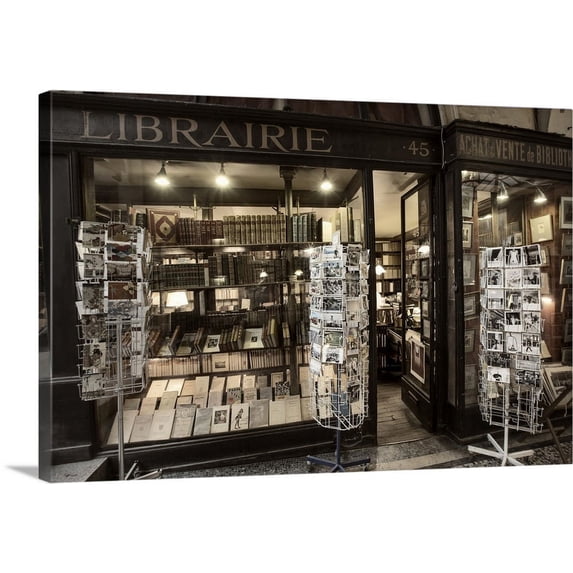 Great BIG Canvas | "Vintage book store in Paris, France" Canvas Wall Art - 24x16