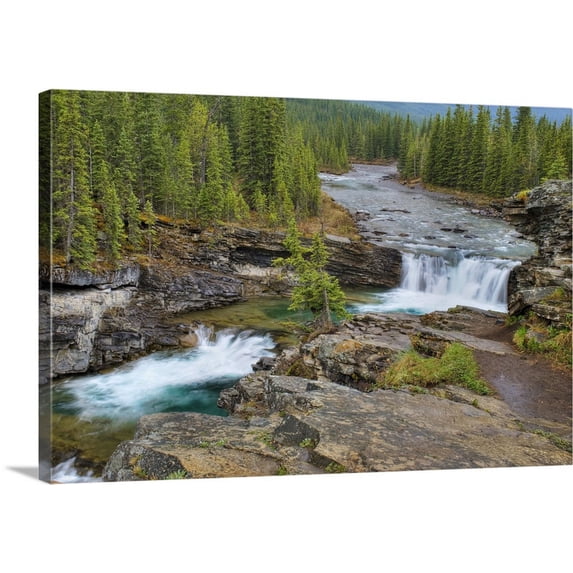 Great BIG Canvas | "Waterfall In The Canadian Rocky Mountains; Kananaskis, Alberta, Canada" Canvas Wall Art - 30x20