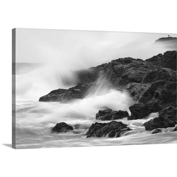 Great BIG Canvas | "Waves On Rocky Shoreline, Long Beach, British Columbia, Canada" Canvas Wall Art - 36x24
