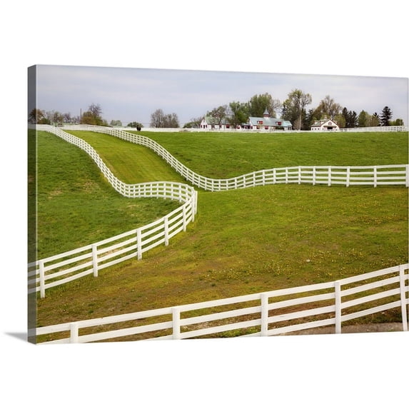 Great BIG Canvas | "White fence on Calumet Horse Farm, Lexington, Kentucky" Canvas Wall Art - 24x16