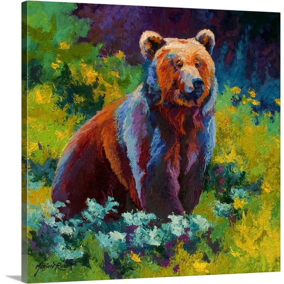 Great BIG Canvas | "Wildflower Grizzly" Canvas Wall Art - 24x24