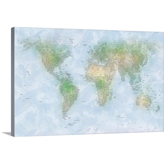 Great BIG Canvas | "World Cities Map" Canvas Wall Art - 24x16