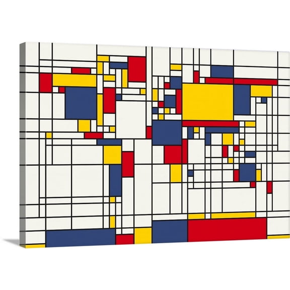 Great BIG Canvas | "World Map Abstract Mondrian Style" Canvas Wall Art - 48x32