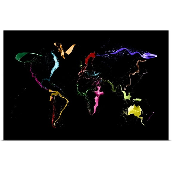 Great BIG Canvas | "World Map Abstract Paint" Art Print - 30x20