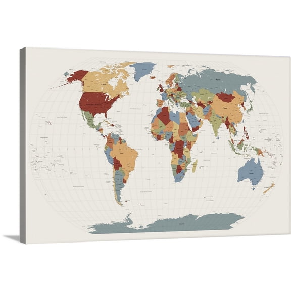 Great BIG Canvas | "World Map Muted Colors" Canvas Wall Art - 24x16