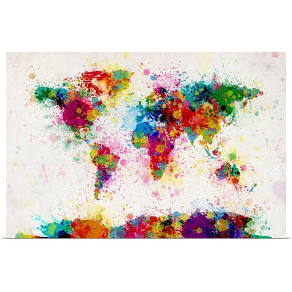 Great BIG Canvas | "World Map Paint Drops" Art Print - 30x20