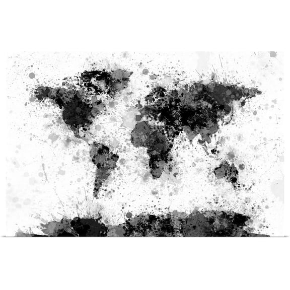 Great BIG Canvas | "World Map Paint Splashes" Art Print - 36x24