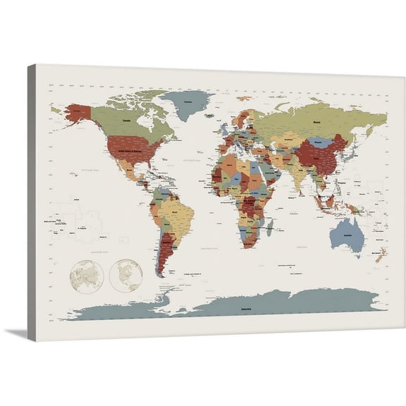 Great BIG Canvas | "World Map in Camouflage colors" Canvas Wall Art - 48x32