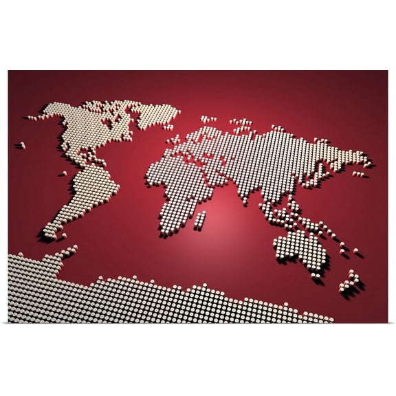 Great BIG Canvas | "World Map in Red" Art Print - 36x24
