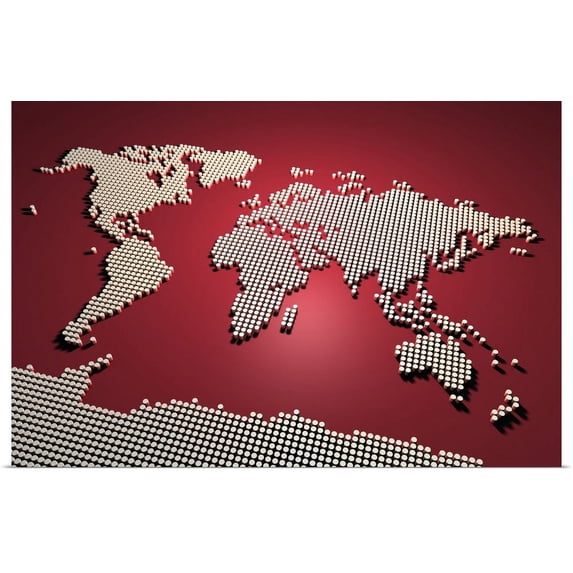 Great BIG Canvas | "World Map in Red" Art Print - 36x24