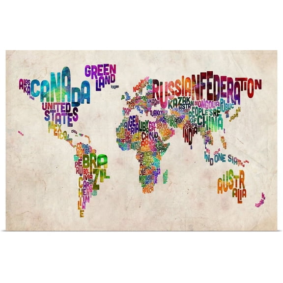Great BIG Canvas | "World Map made up of country names" Art Print - 36x24