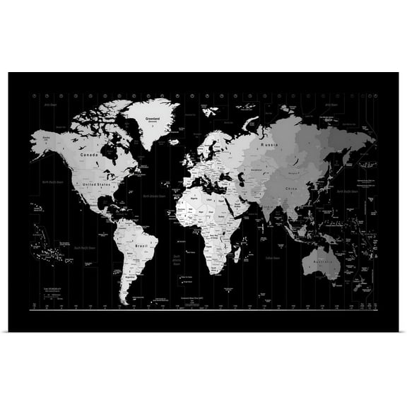 GBC | "World Timezone map" Art Print - 36x24