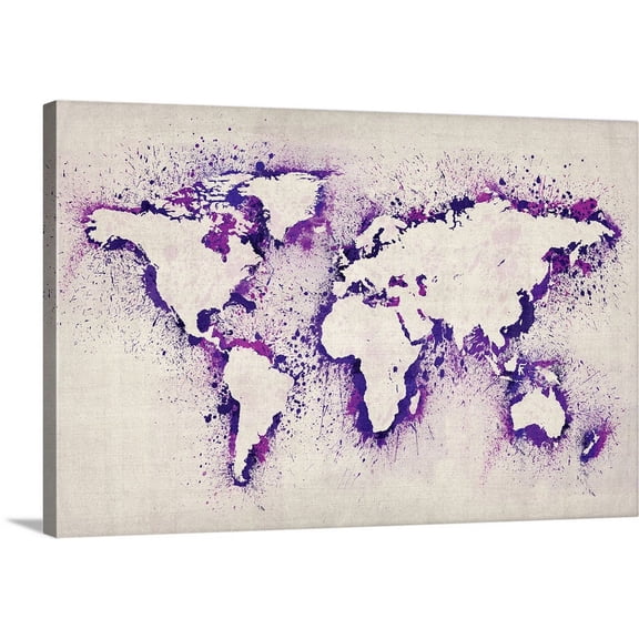 Great BIG Canvas | "World map made up of paint splatters" Canvas Wall Art - 30x20