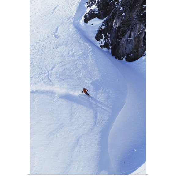 Great BIG Canvas | "Young Man Skiing On Ungroomed Slope Near Fortress Mountain, Alberta, Canada" Art Print - 16x24