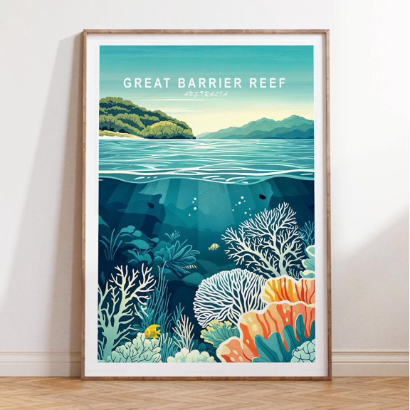 Great Barrier Reef Australia Ocean Wall Art, Unframed Paper Print Size 8x12