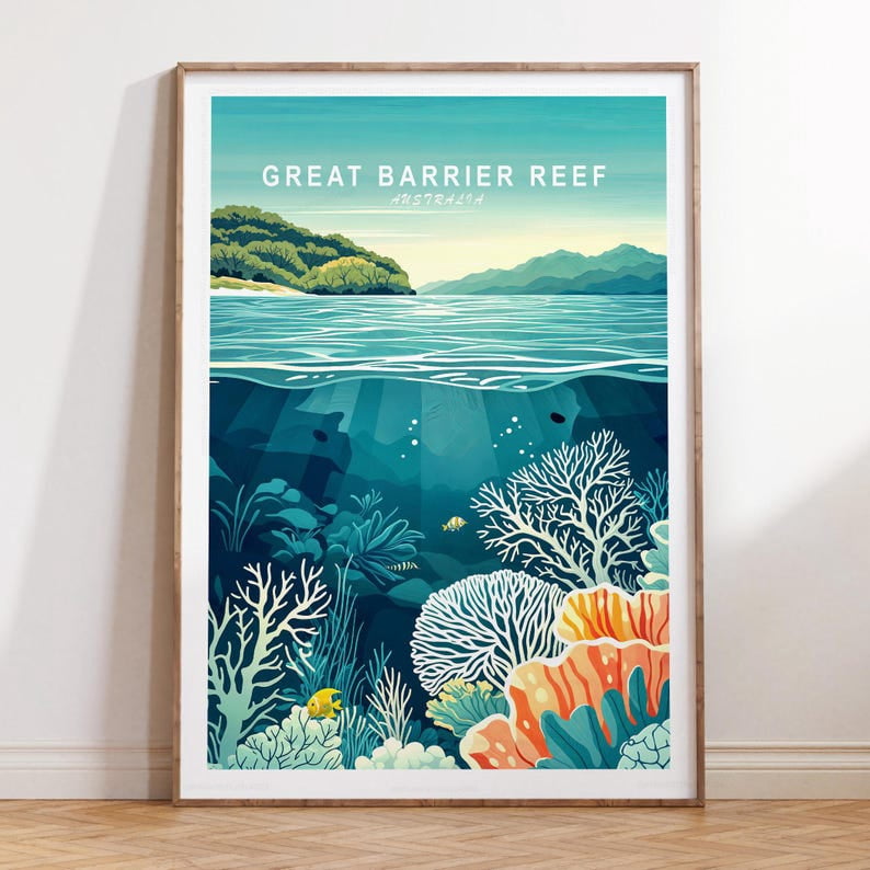 Picture of Great Barrier Reef Australia Poster – Wall Art Print, Australia Travel ...