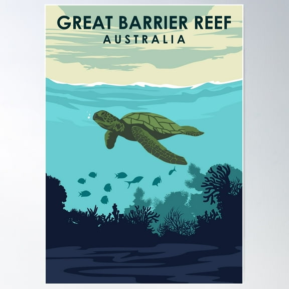 Great Barrier Reef Australia Queensland Vintage Travel Poster Poster Wall Art, Modern Wall Decor For Living Room Bedroom, 8x12 UNFRAMED