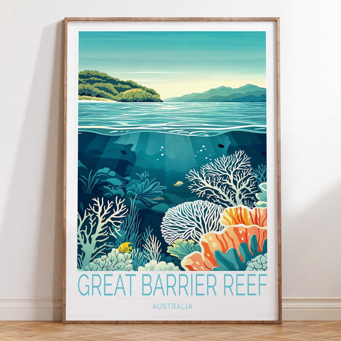 Image showcasing Great Barrier Reef Australia Travel Print, Australia Wall Art Print ...