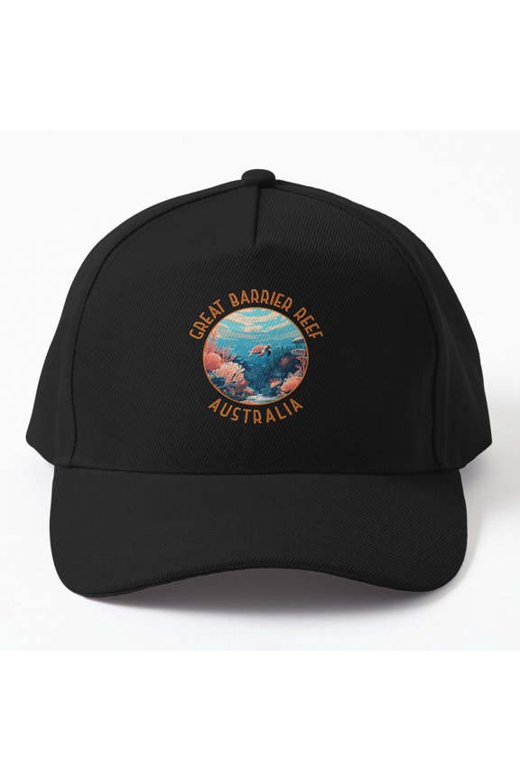Great Barrier Reef Baseball Hat, Australia Retro Distressed Circle Design, Classic Cap