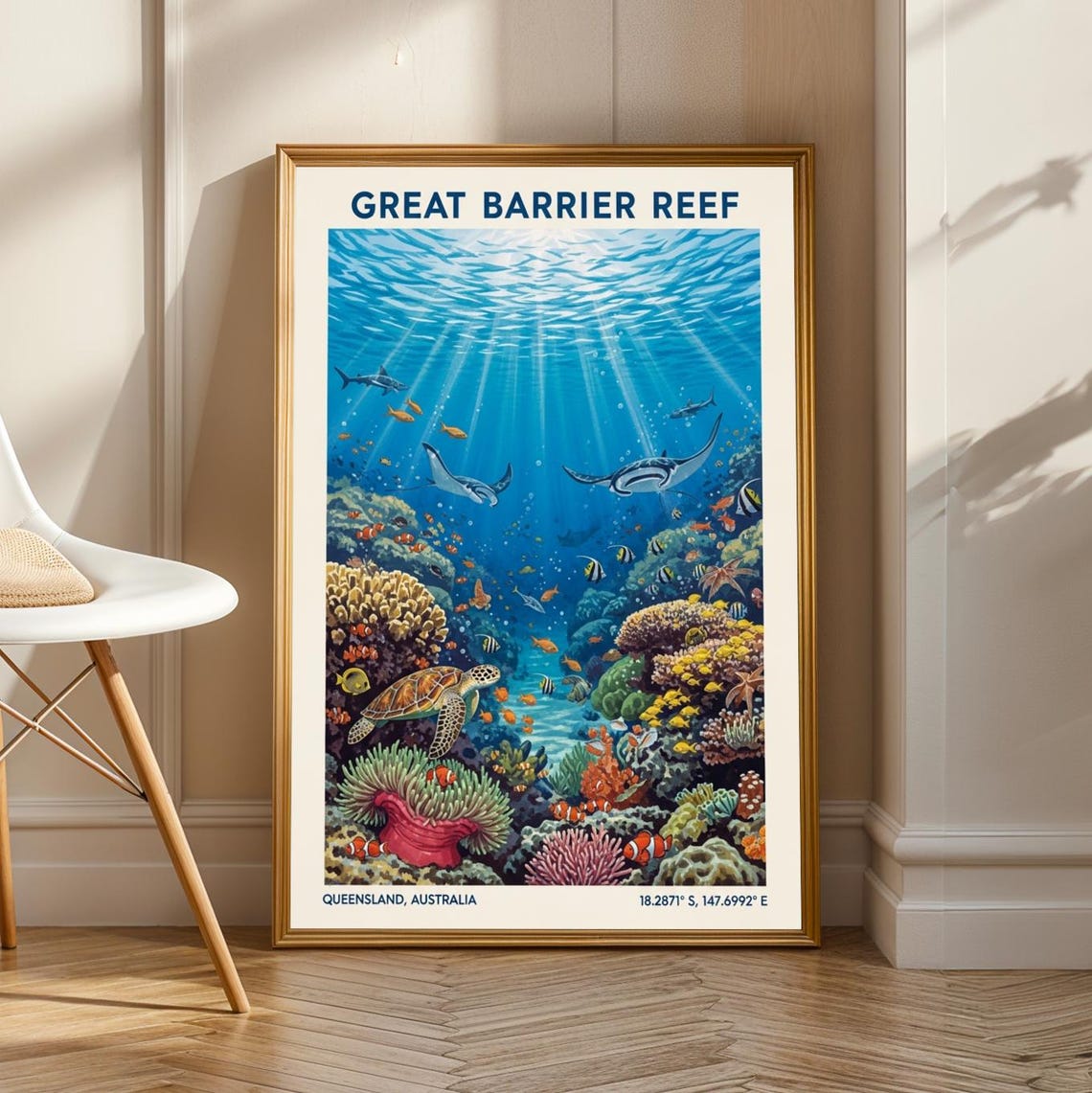 Image showcasing Great Barrier Reef Gouache, Blue, Orange, Yellow, Green And Red Marine ...
