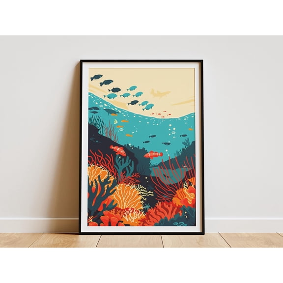 Great Barrier Reef Poster Ocean Art Print Coral Reef Wall Art Minimalist Underwater Print Australia Travel Poster