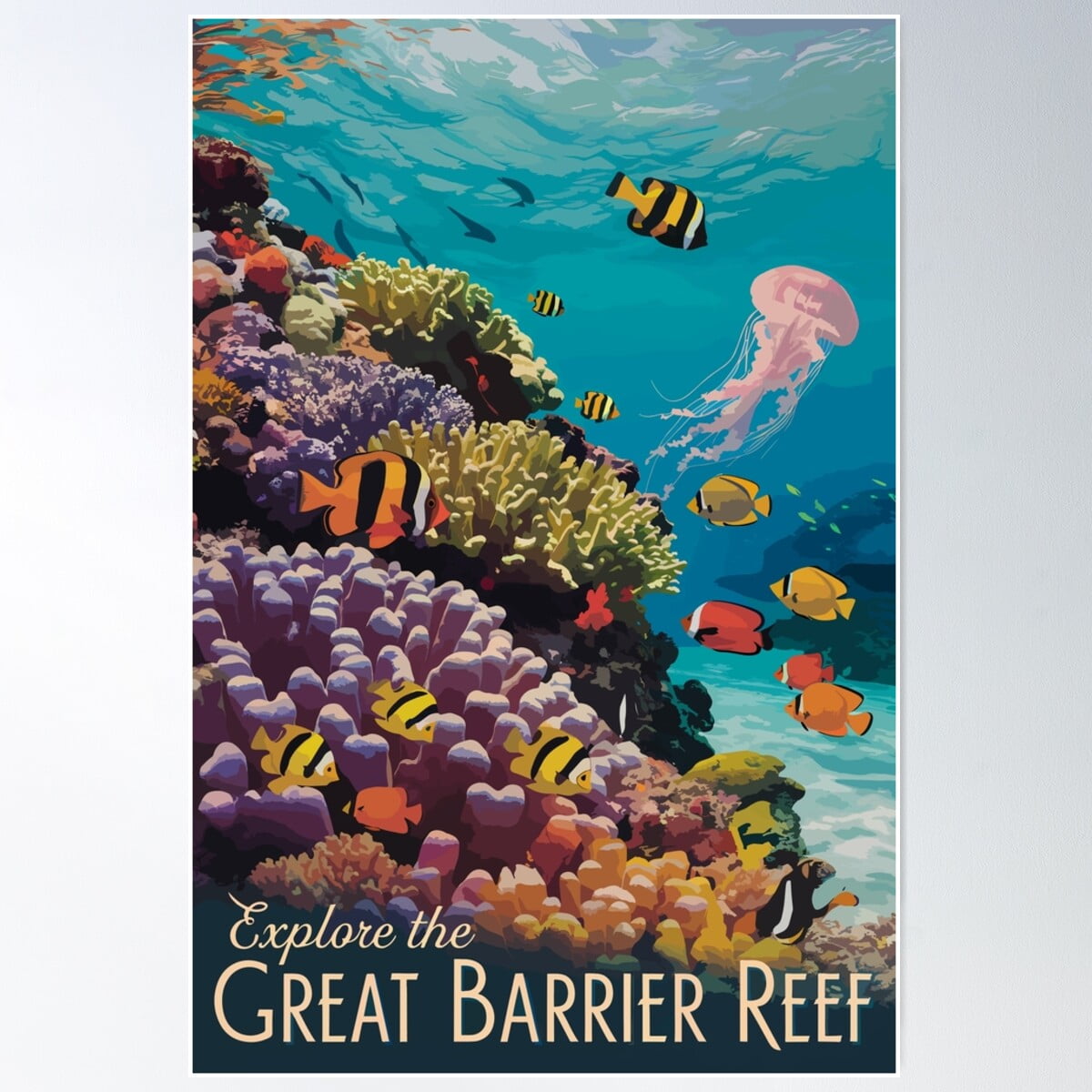 Great Barrier Reef Queensland Travel Art Vintage Poster Wall Art ...