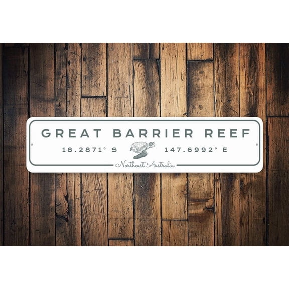 Great Barrier Reef Sign Custom Coordinates Sign Gift Latitude Longitude Coordinates Decor Home Decor Metal Aluminum Sign - Size: 16 x 4 Inches