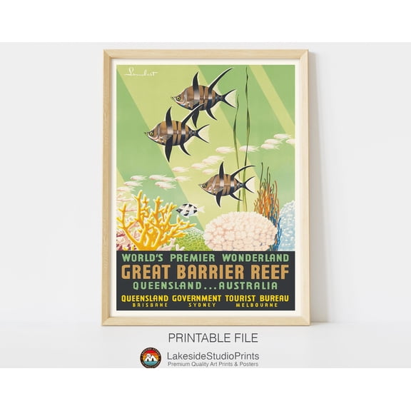 Great Barrier Reef Vintage Travel Poster, 12x18 UNFRAMED