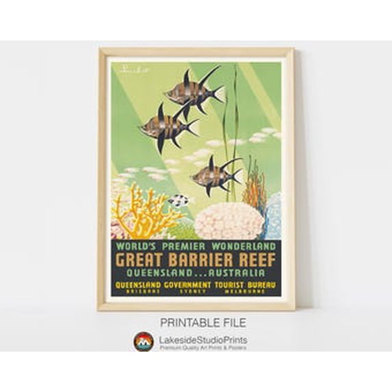 Tech Store Posters Great Barrier Reef Vintage Travel Poster, Travel Inspired Home, Office ...