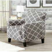 Great Bay Home 1-Piece Velvet Plush Printed Armchair Stretch Slipcover, Grey