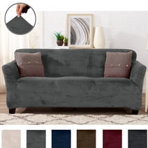 Great Bay Home 1-Piece Velvet Plush Solid XL Sofa Stretch Slipcover, Light Grey