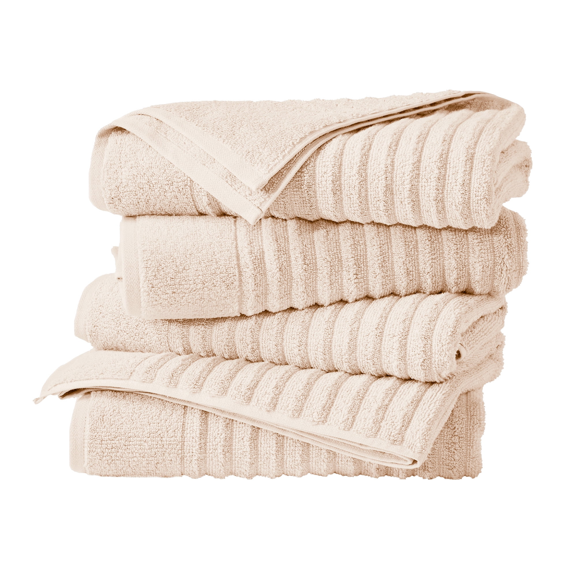 Great Bay Home Cotton Ribbed Bath Towel Set, 4-Pack, Blush, Lightweight ...