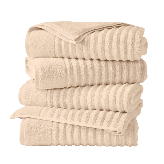 Great Bay Home Luxury 100% Cotton Ribbed Texture 4-Pack Bath Towel Set, Dune
