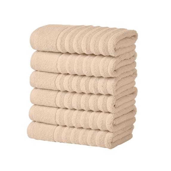 Great Bay Home Luxury 100% Cotton Ribbed Texture 6-Pack Hand Towel Set, Dune